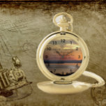 Serenity Prayer Orange Seascape Sunset Pocket Watch<br><div class="desc">Classic and stylish pocket watch with black numerals that features a dramatic,  orange sunset over water along with the inspirational Serenity Prayer printed in stylised,  black text. Select from gold or silver metal finish.</div>