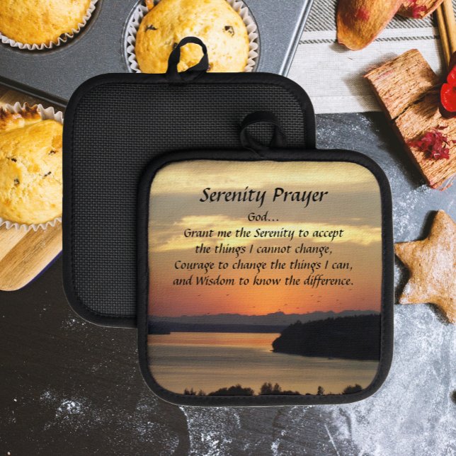Serenity Prayer Orange Seascape Sunset Pot Holder (In Situ)