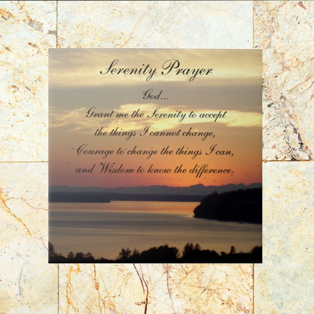 Serenity Prayer Orange Seascape Sunset Tile (In Situ)