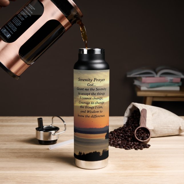 Serenity Prayer Orange Seascape Sunset Water Bottle (Coffee)