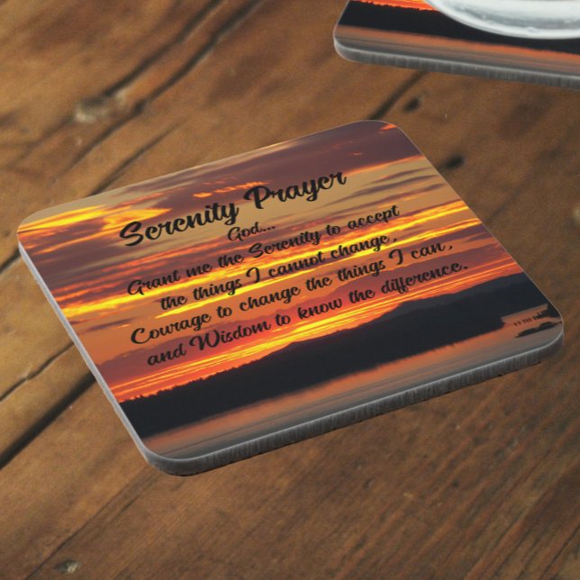 Serenity Prayer Orange Sunset Coaster (In Situ Angled)