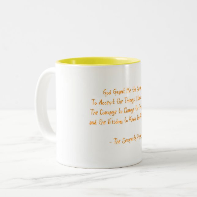 Serenity Prayer Orange Yellow Courage to Change Two-Tone Coffee Mug (Front Left)