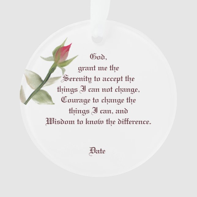 Serenity Prayer Ornament with One Rose (Front)