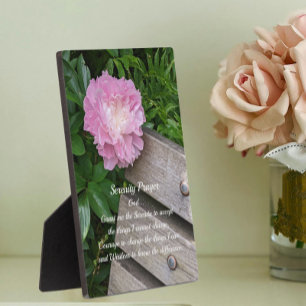 Serenity Prayer Peony and Wooden Bench Photo Plaque