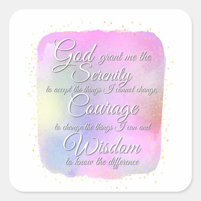 Serenity Prayer Pink and Gold Dots Square Sticker (Front)