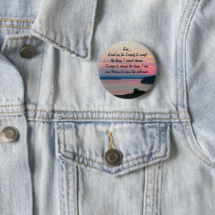 Serenity Prayer Pink Seascape Sunset 6 Cm Round Badge