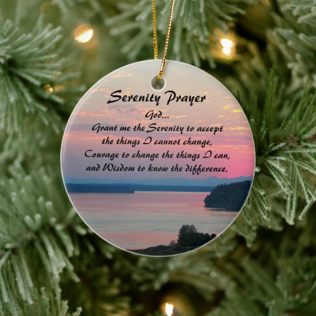 Serenity Prayer Pink Seascape Sunset Ceramic Tree Decoration (Tree)