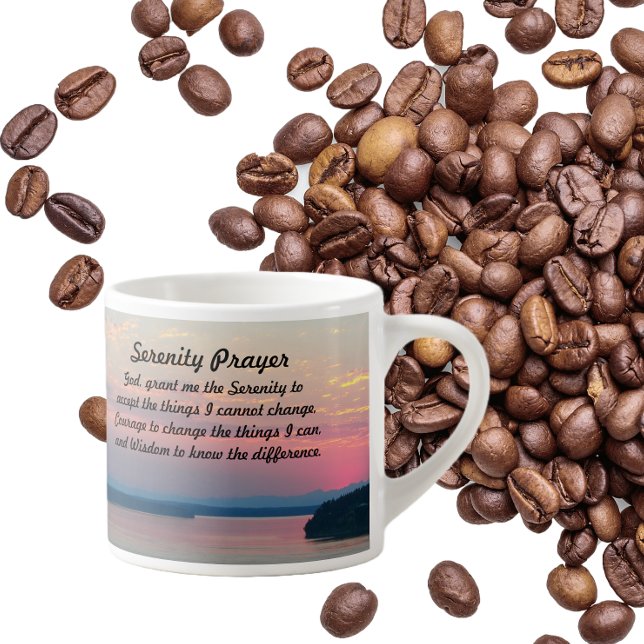 Serenity Prayer Pink Seascape Sunset Espresso Cup (In Situ Coffee Beans)