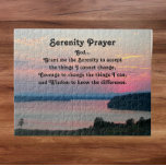 Serenity Prayer Pink Seascape Sunset Jigsaw Puzzle<br><div class="desc">Jigsaw puzzle that features the scenic photo image of a colourful,  pink,  seascape sunset along with the inspirational words of the Serenity Prayer. Fun for the whole family! A perfect size for mounting and framing as well.</div>