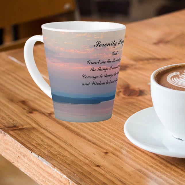 Serenity Prayer Pink Seascape Sunset Latte Mug (In Situ)