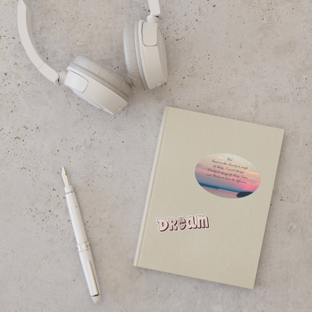 Serenity Prayer Pink Seascape Sunset Oval Sticker (In Situ Journal)