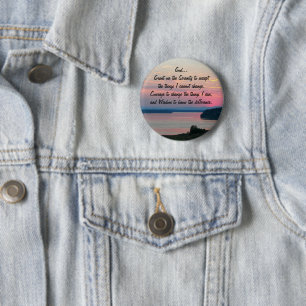 Serenity Prayer Pink Seascape Sunset Photo 6 Cm Round Badge
