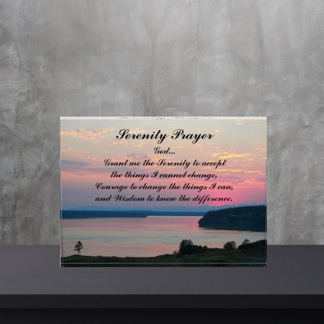 Serenity Prayer Pink Seascape Sunset Photo Block (In Situ)