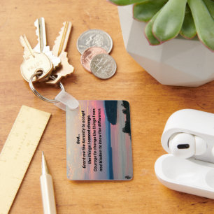 Serenity Prayer Pink Seascape Sunset Photo Key Ring