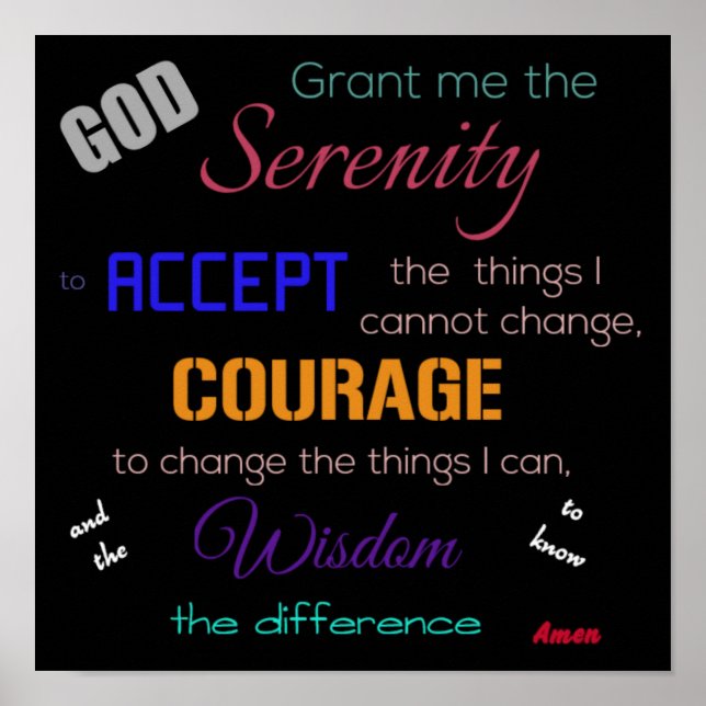 Serenity Prayer Poster, Black multi color Poster (Front)