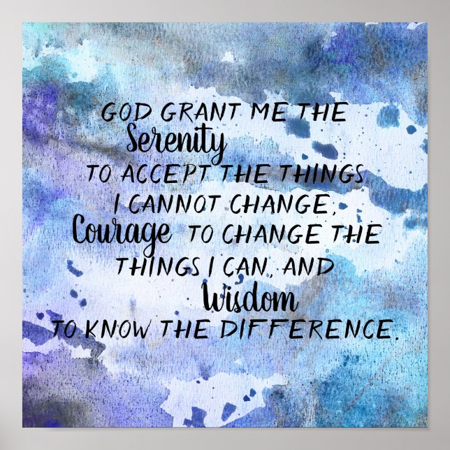 Serenity prayer pretty blue watercolor design poster (Front)