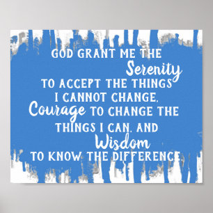 Serenity prayer quote blue and white paint stroke poster
