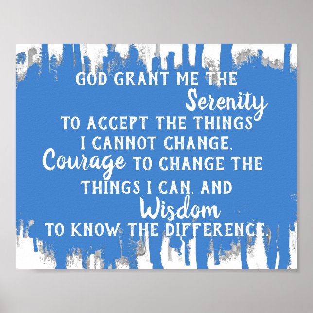 Serenity prayer quote blue and white paint stroke  poster (Front)