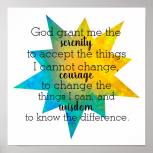 serenity prayer quote colourful star design poster