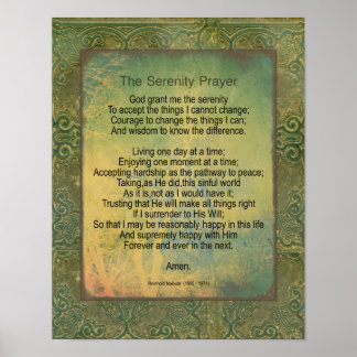 Serenity Prayer Quote Vintage Style Green Poster