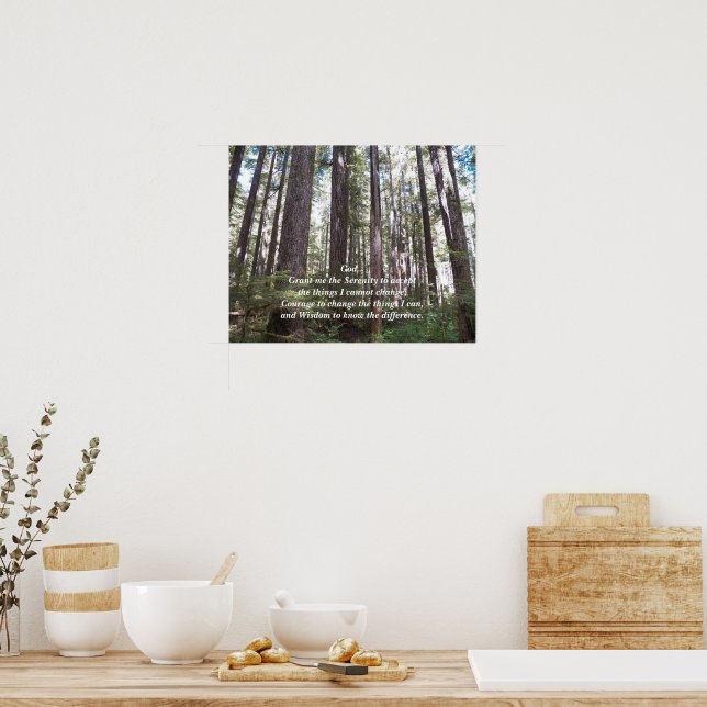 Serenity Prayer Sunlit Forest Photographic Poster (Kitchen)