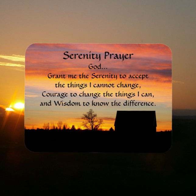 Serenity Prayer Sunset Silhouette Landscape Magnet (Sunset Background)