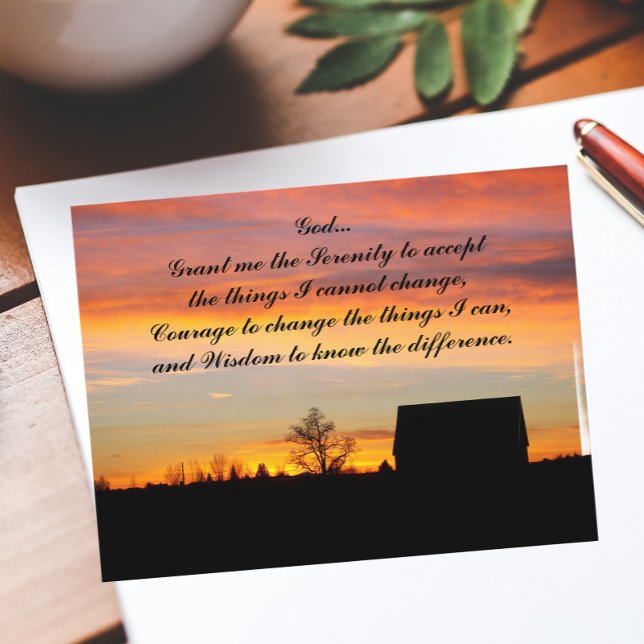 Serenity Prayer Sunset Silhouette Landscape Postcard (Creator Uploaded)