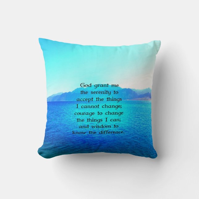 Serenity Prayer With Blue Ocean and Amazing Sky Cushion (Front)