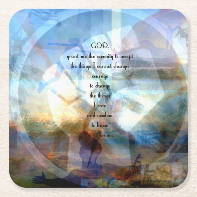 Serenity Prayer With Inspiring Motivational Art Square Paper Coaster (Front)