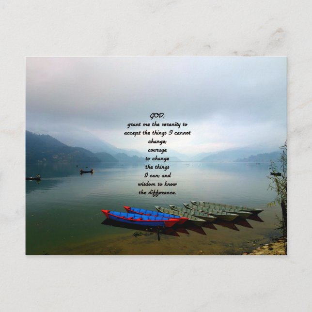 Serenity Prayer With Phewa Lake Panoramic View Postcard (Front)