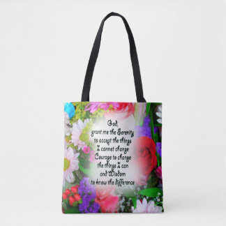 Serenity Prayer written in Centre of Bouquet Tote Bag