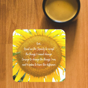 Serenity Prayer Yellow Sunflower Floral Square Paper Coaster