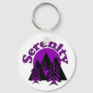 Serenity Quote Modern Black Purple Moon Trees Key Ring