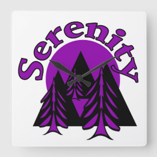 Serenity Quote Modern Black Purple Moon Trees Square Wall Clock
