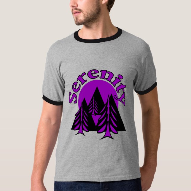 Serenity Quote Modern Black Purple Moon Trees T-Shirt (Front)