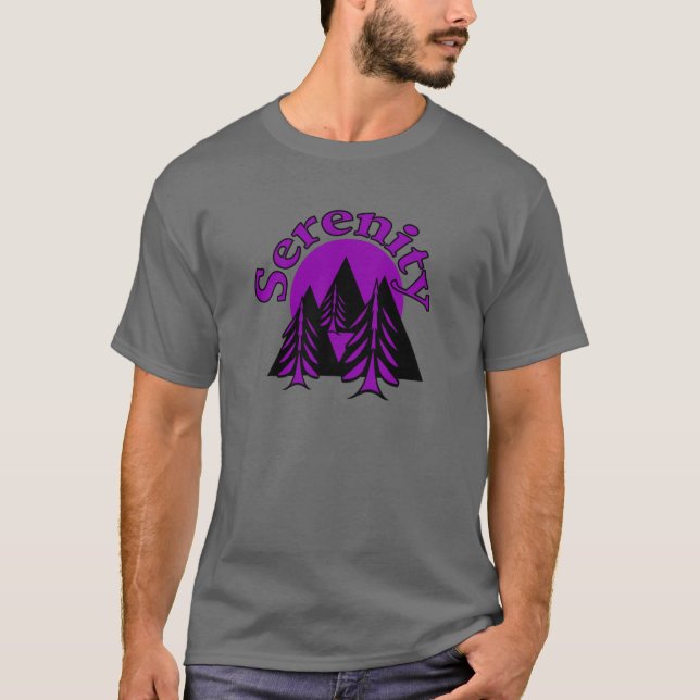 Serenity Quote Modern Black Purple Moon Trees T-Shirt (Front)