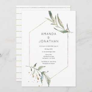 Serenity Simplistic Greenery Geometric Wedding Invitation
