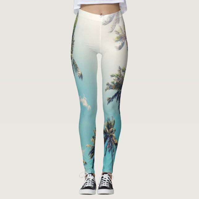 Serenity Tropical Beach Landscape Leggings (Front)