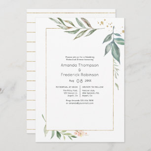 Serenity Watercolor Geometric Rehearsal Dinner Invitation