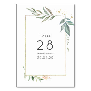 Serenity Watercolor Greenery Geometric Wedding Table Number