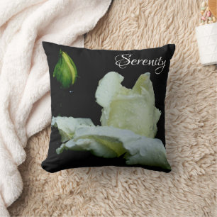Serenity White Rosebud Inspirational Words Cushion