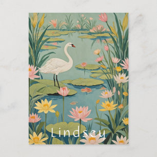 Serenity's Grace: Lily Pond Swan Postcard