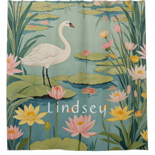 Serenity's Grace: Lily Pond Swan Shower Curtain