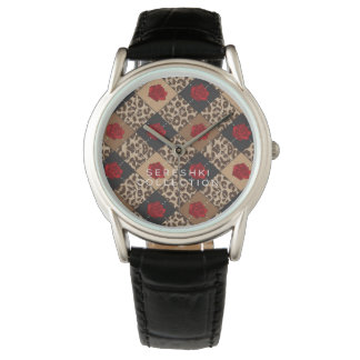 SERESHKI COLLECTION Rose & Leopard Watch BLK 34mm