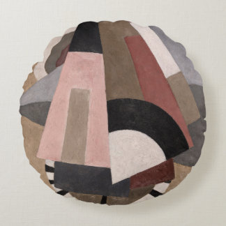 Serge Charchoune Composition Cubist Earth Tone Round Cushion
