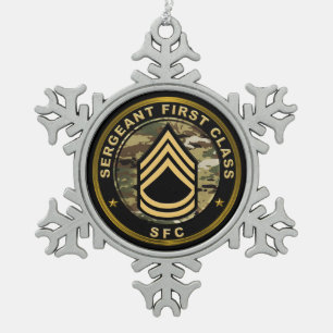 Sergeant First Class SFC Snowflake Pewter Christmas Ornament