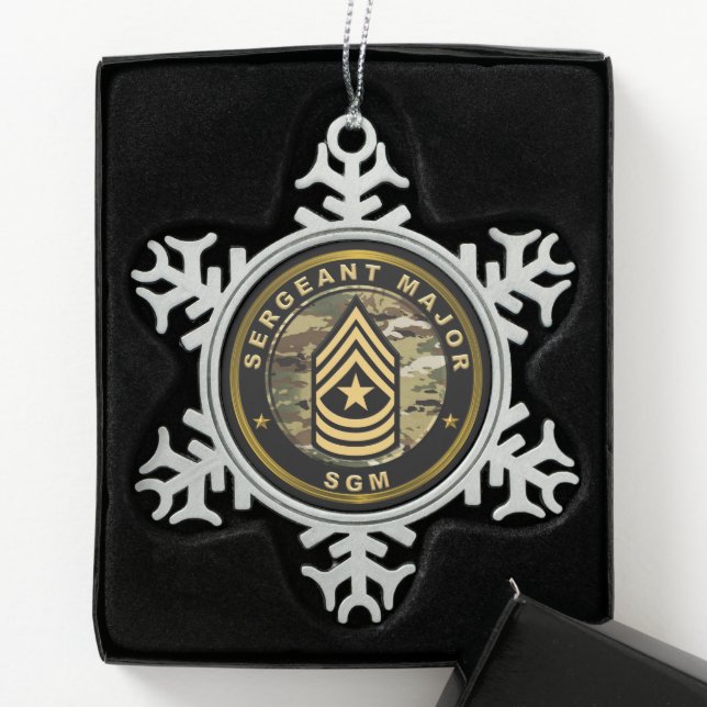 Sergeant Major SGM Snowflake Pewter Christmas Ornament (Box)