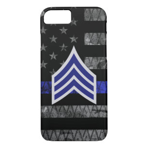 Sergeant Stripes Thin Blue Line Distressed Flag Case-Mate iPhone Case