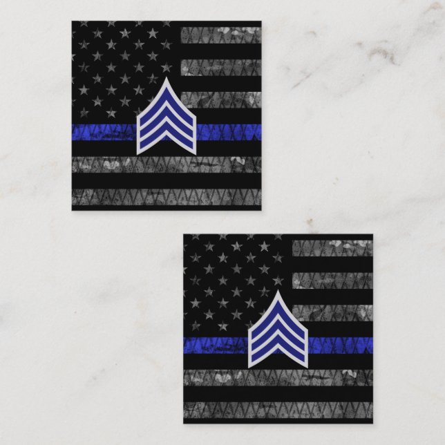 Sergeant Stripes Thin Blue Line Distressed Flag Discount Card (Front/Back)