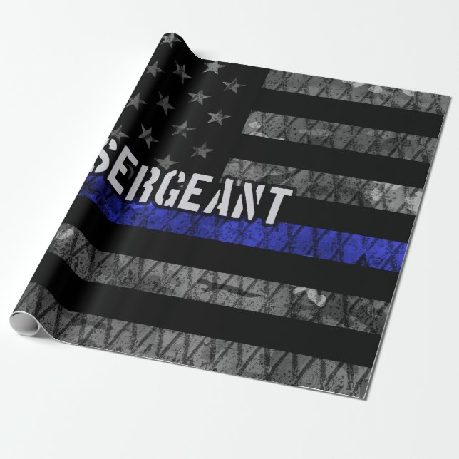 Sergeant Thin Blue Line Distressed Flag Wrapping Paper (Unrolled)